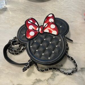 Black Quilted Crossbody Bag with Red Polka Dot Bow